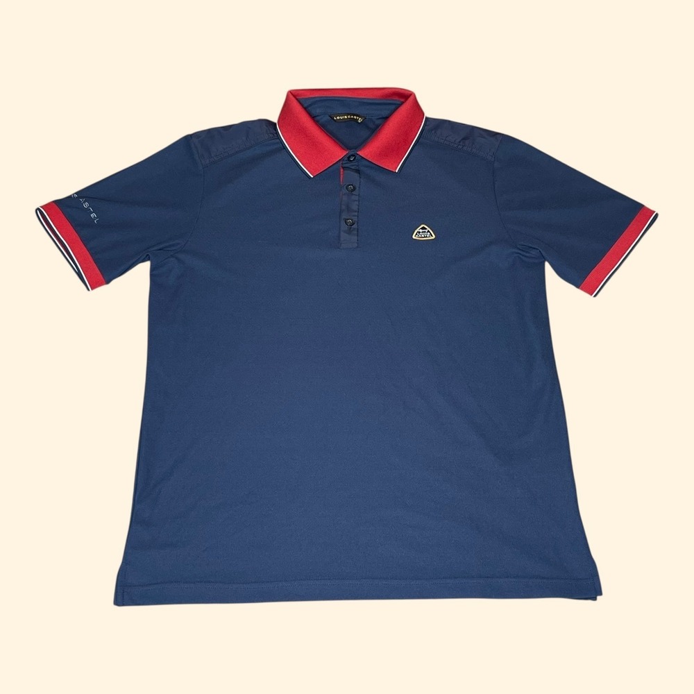 Louis Castel Mens Navy Blue Red Tipped Polo Shirt Size L 100 Short Sleeve Logo‎